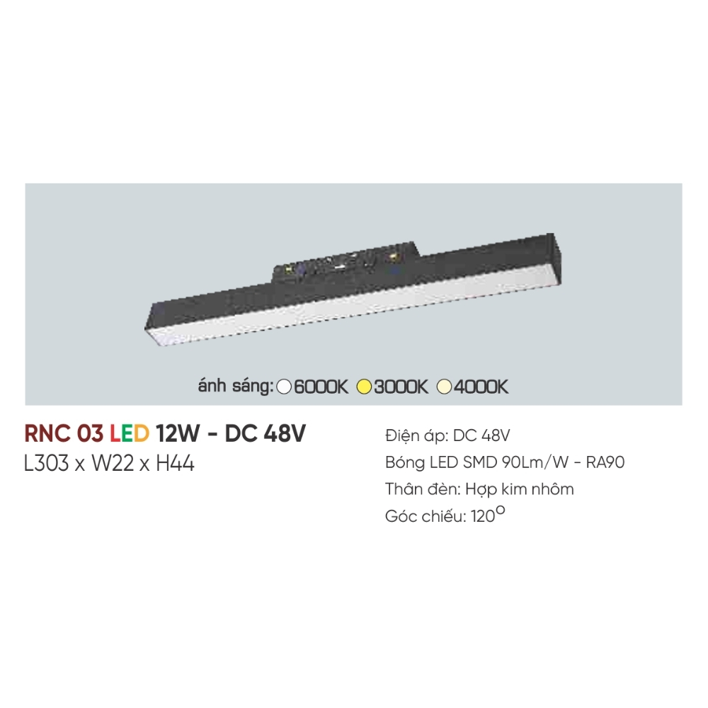 Đèn ray LED nam châm Anfaco RNC 03 LED 12W - DC 48V