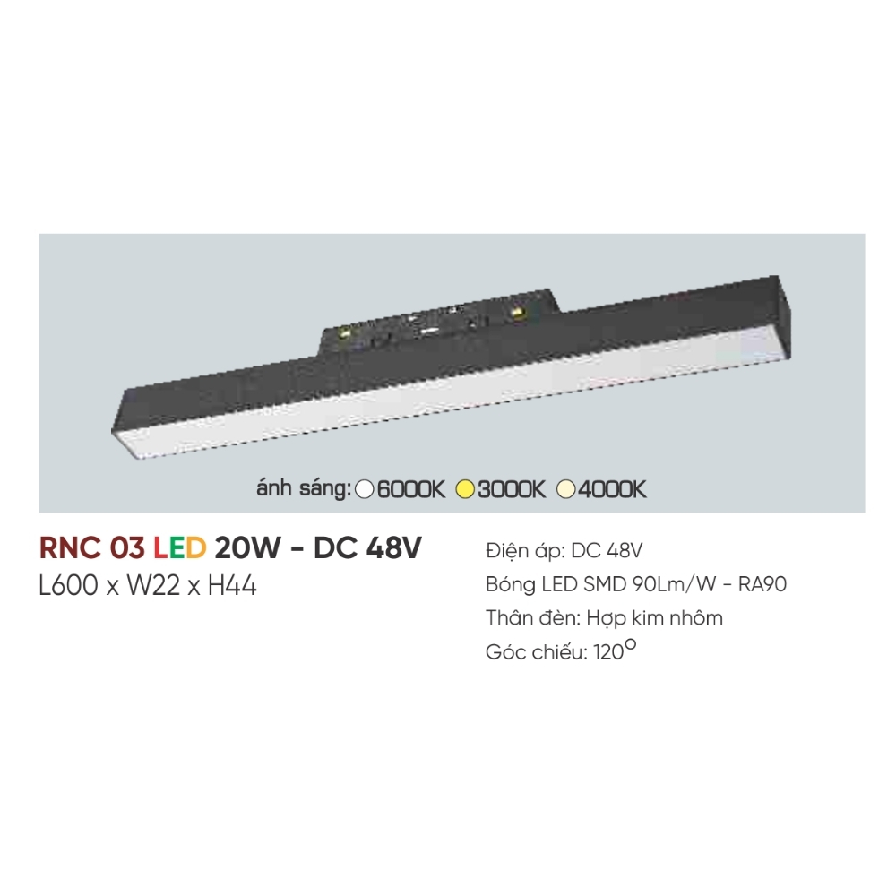 Đèn ray LED nam châm Anfaco RNC 03 LED 20W - DC 48V