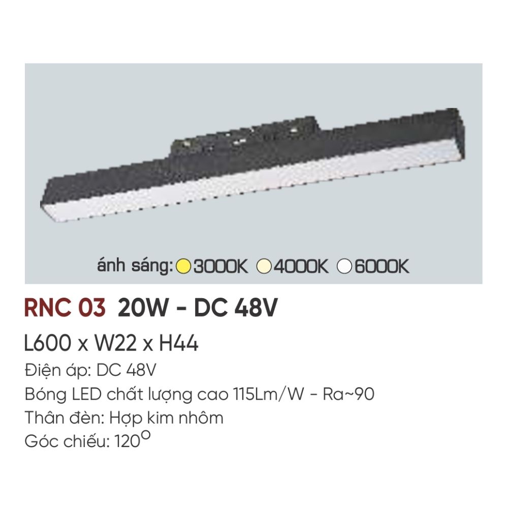 Đèn ray LED nam châm Anfaco RNC 03 LED 20W - DC 48V