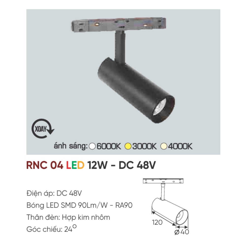 Đèn ray LED nam châm Anfaco RNC 04 LED 12W - DC 48V