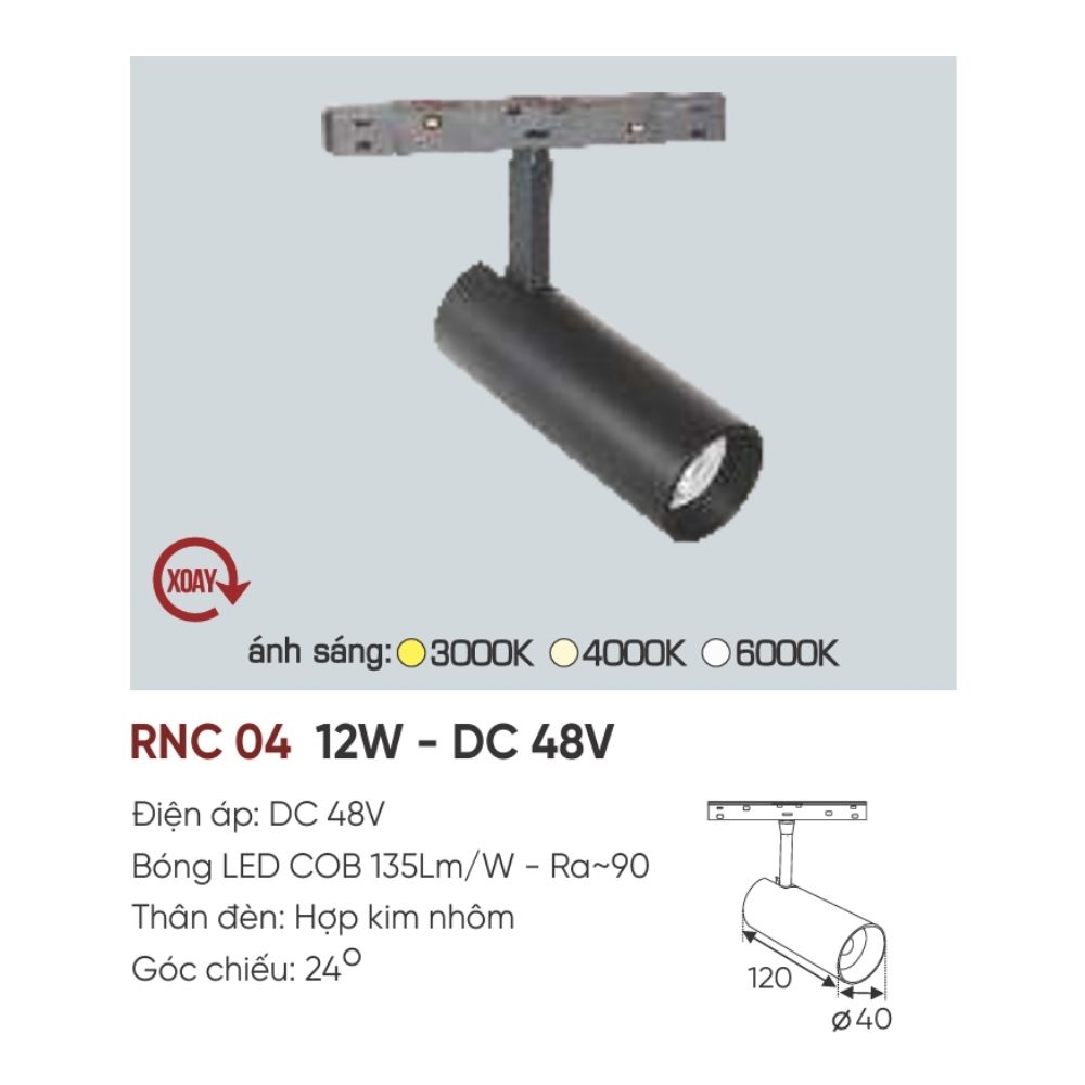 Đèn ray LED nam châm Anfaco RNC 04 LED 12W - DC 48V