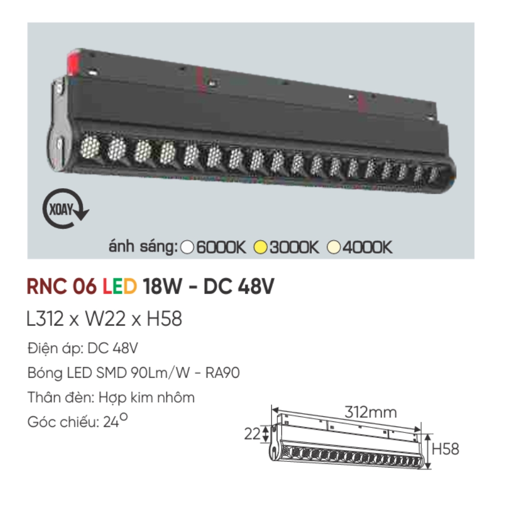Đèn ray LED nam châm Anfaco RNC 06 LED 18W - DC 48V