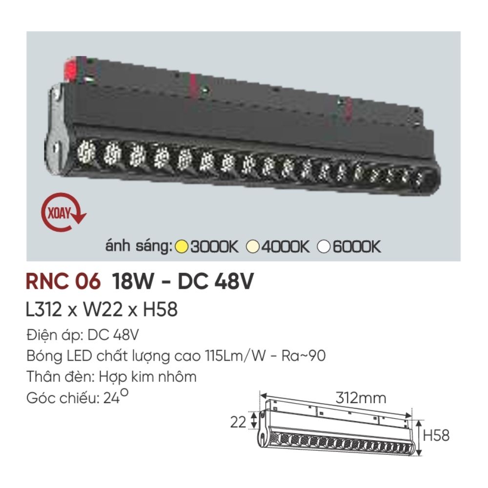 Đèn ray LED nam châm Anfaco RNC 06 LED 18W - DC 48V