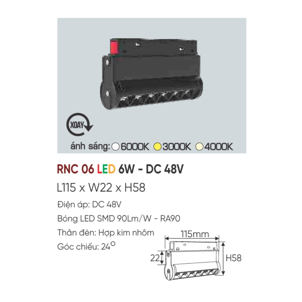 Đèn ray LED nam châm Anfaco RNC 06 LED 6W - DC 48V