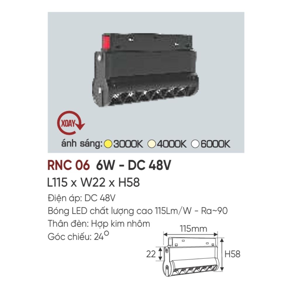 Đèn ray LED nam châm Anfaco RNC 06 LED 6W - DC 48V