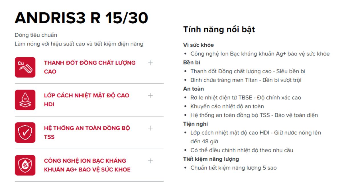 Ariston Andris3 R 15/30 - Máy nước nóng gián tiếp