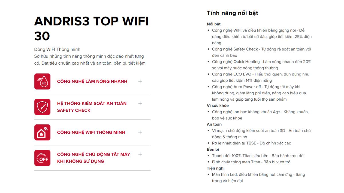 Ariston AN3 TOP WIFI 30 - Máy nước nóng gián tiếp kết nối Wifi