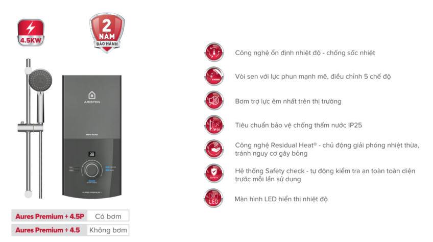 Máy nước nóng trực tiếp Aures Premium+ Ariston