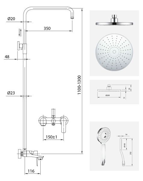 Bộ vòi sen cây nóng lạnh ATMOR AT4382