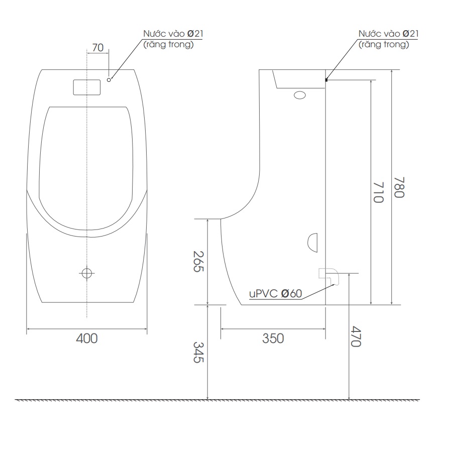 Bồn tiểu nam cảm ứng treo tường ATMOR AT6031