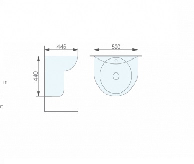 bản vẽ kĩ thuật Chậu rửa lavabo treo tường chân lửng ATMOR AT212