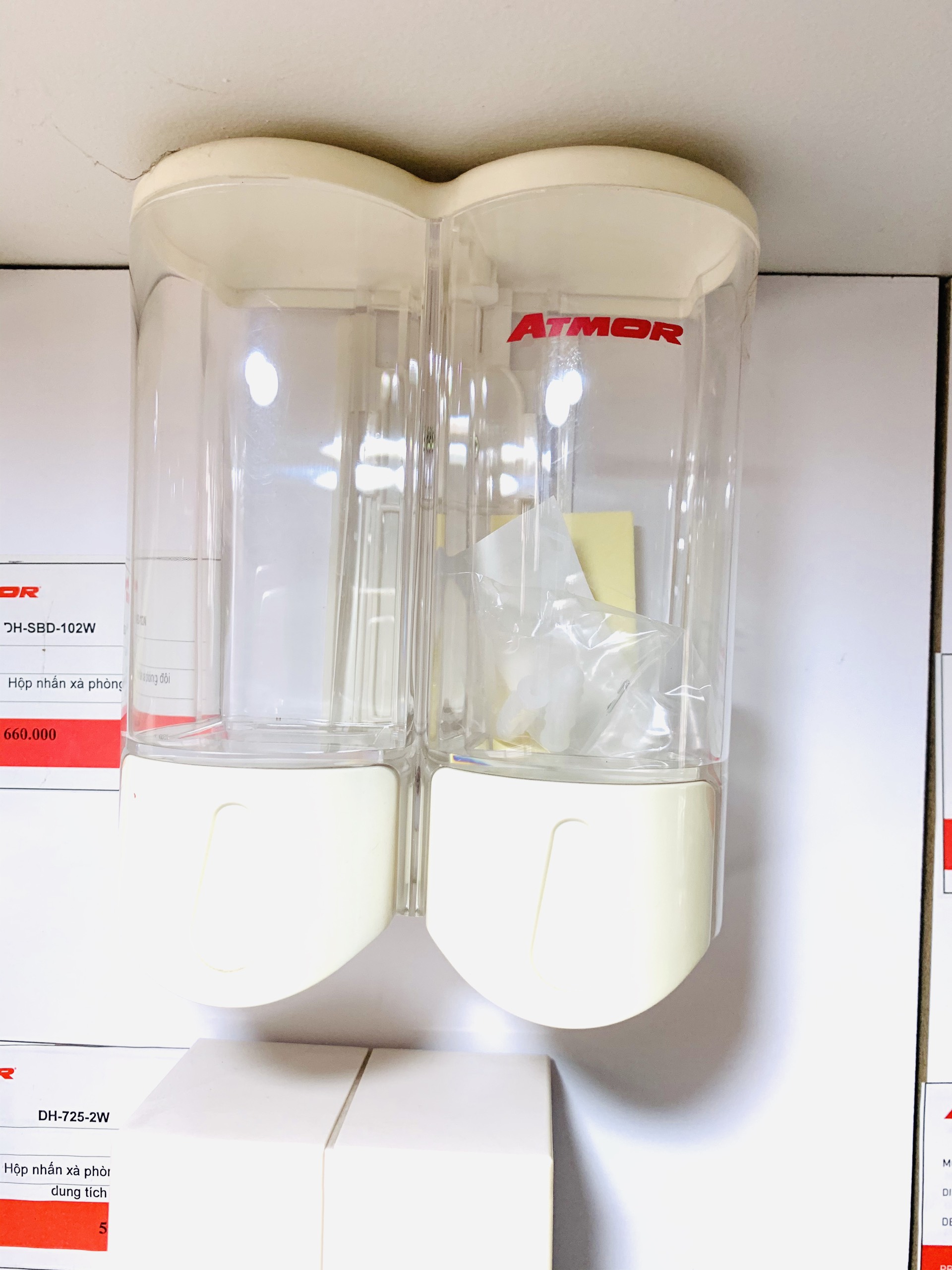 Hộp nhấn xà phòng đôi 500mlx2 ATMOR DH-SBD-102W (DHSBD102W)