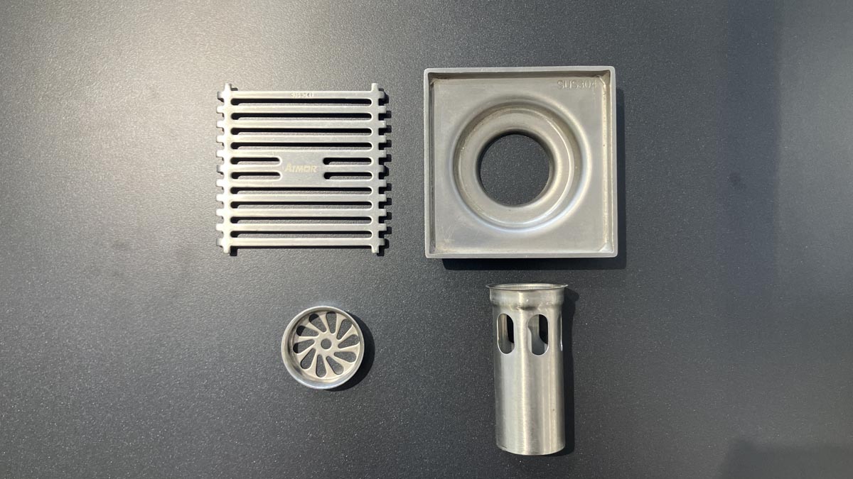 Phễu thoát sàn inox 10x10cm Ø60 ATMOR AH021