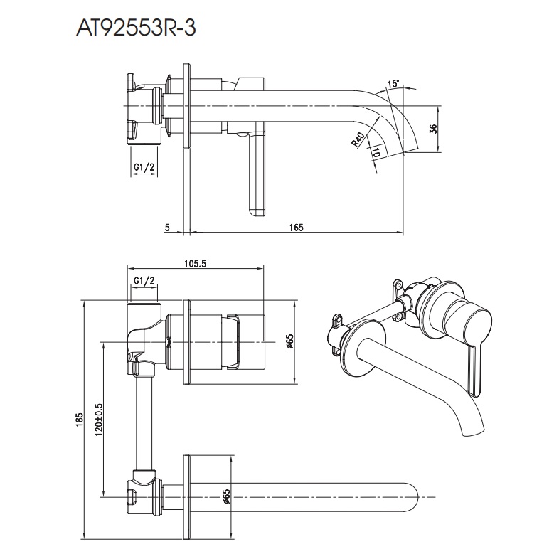 Vòi chậu nóng lạnh gắn tường ATMOR AT92553R-3 (AT92553R3)