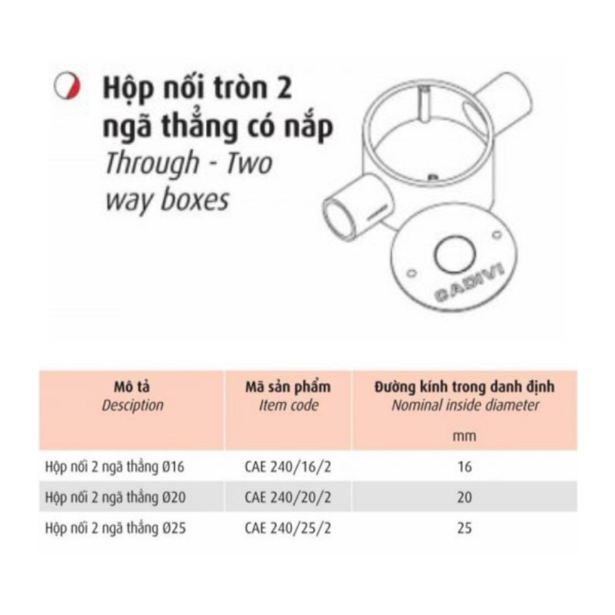 Hộp nối tròn 2N có nắp CAE Cadivi