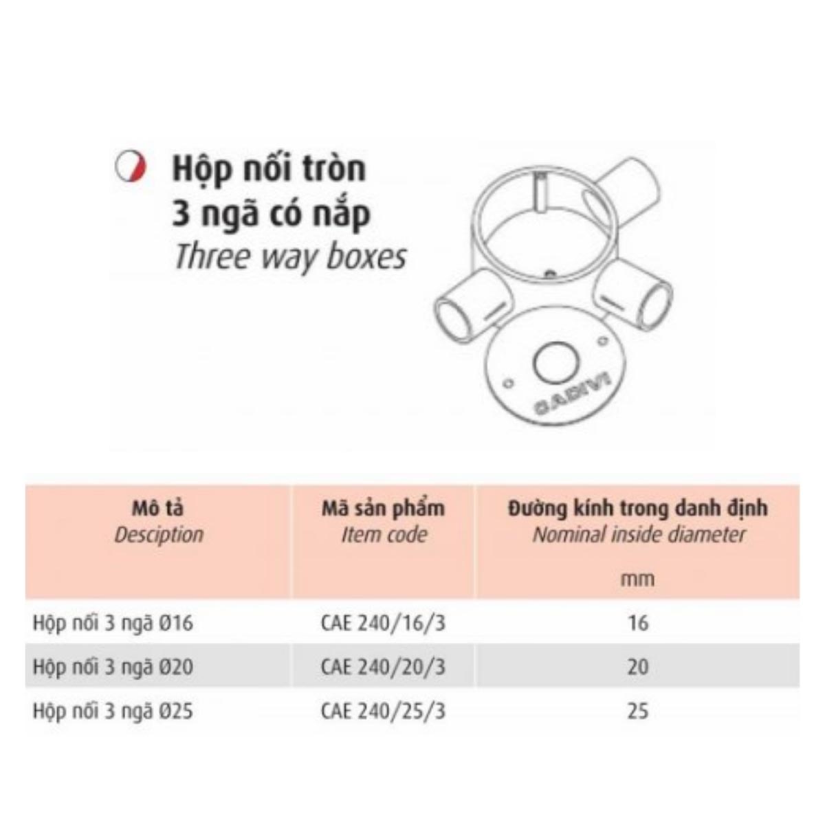 Hộp nối tròn 3N có nắp CAE Cadivi