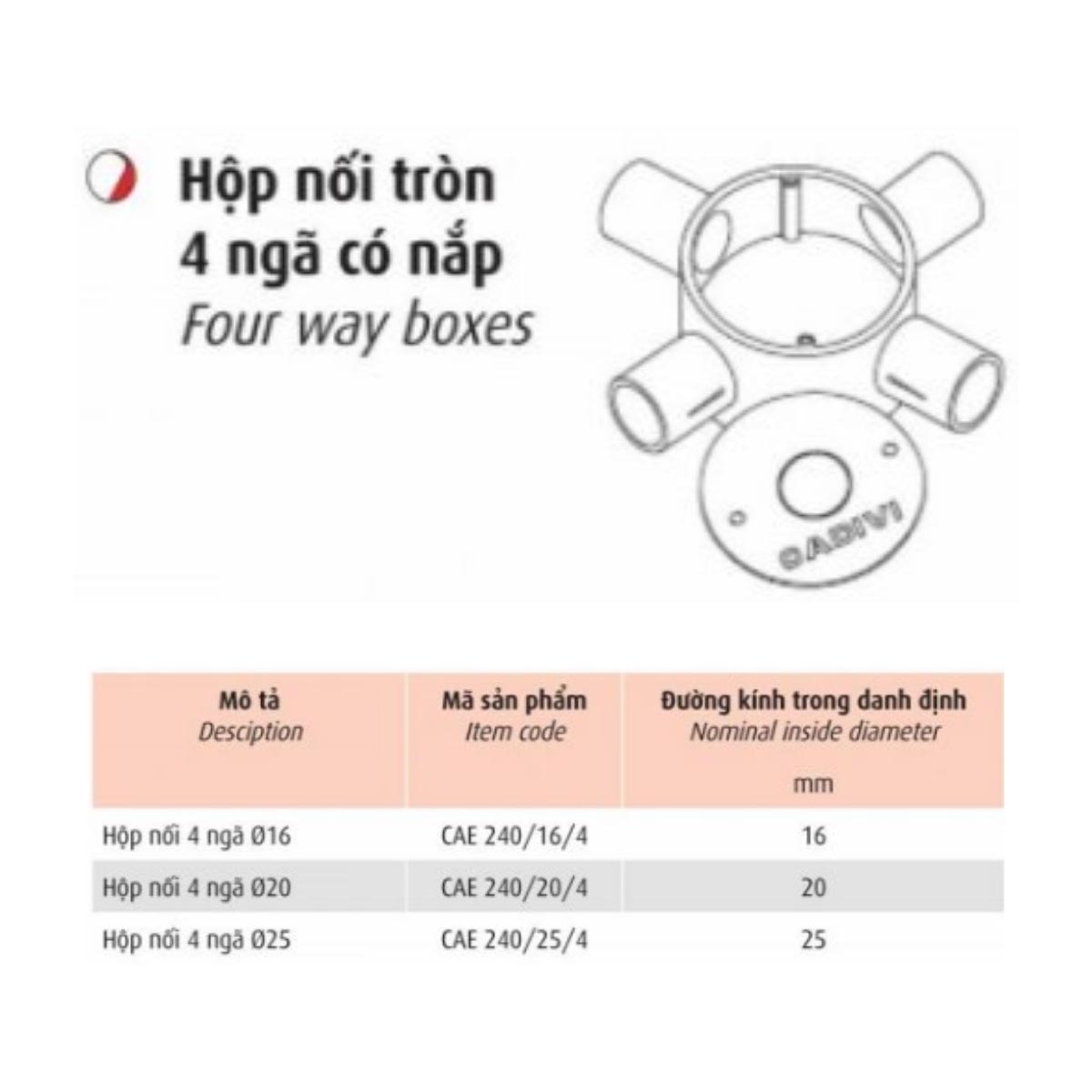 Hộp nối tròn 4N có nắp CAE Cadivi