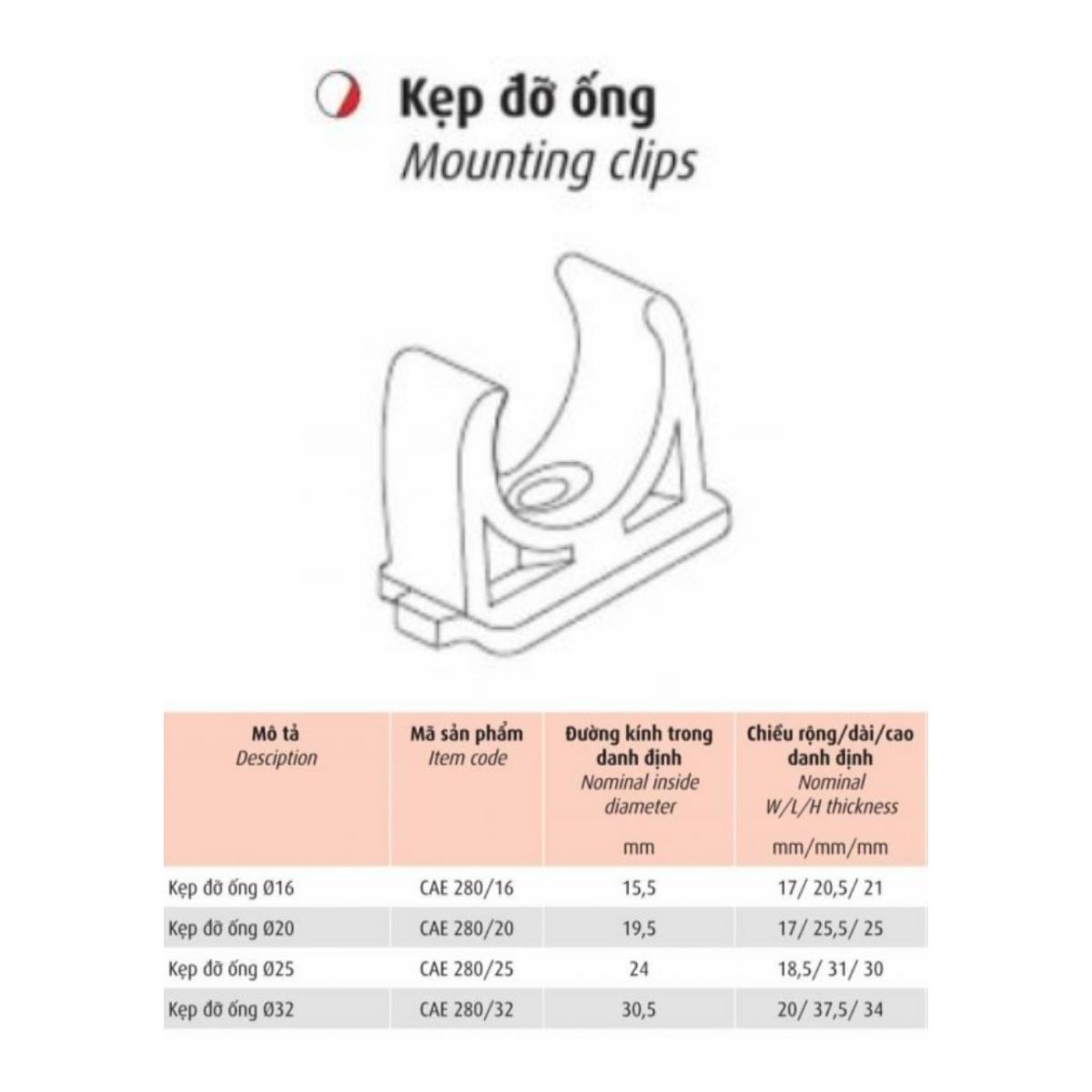 Kẹp đỡ ống CAE Cadivi