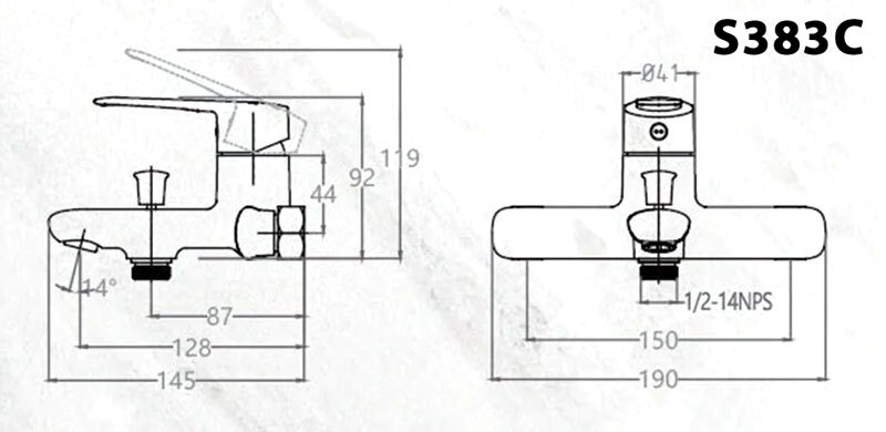 Bản vẽ kỹ thuật bộ vòi sen tắm đứng nóng lạnh CAESAR BS127+S383C