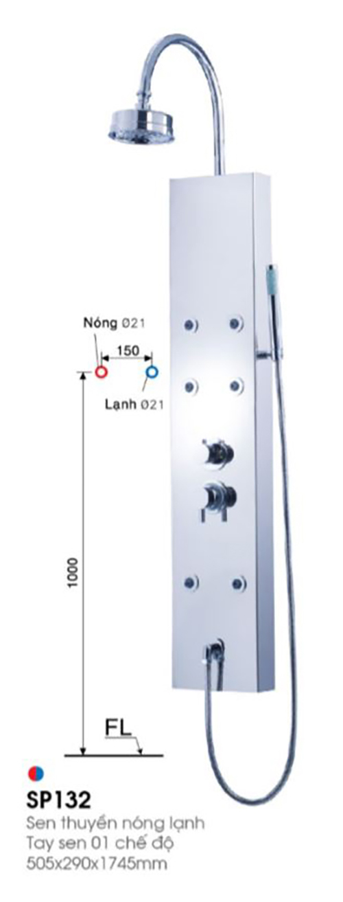 Bản vẽ kỹ thuật bộ cây sen thuyền nóng lạnh CAESAR SP132