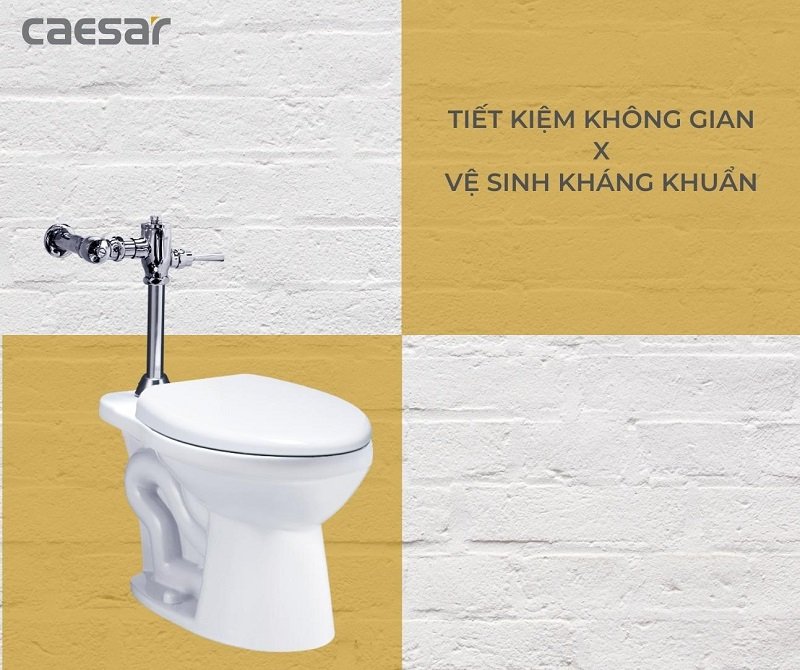Bồn cầu đặt sàn nắp thường kèm van xả tay gạt Caesar CP1333+BF521A