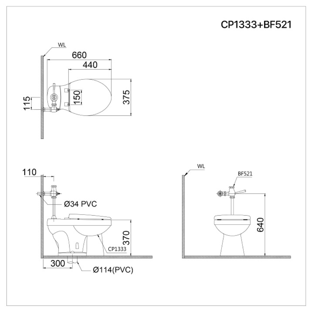 Bồn cầu đặt sàn nắp thường kèm van xả tay gạt Caesar CP1333+BF521A