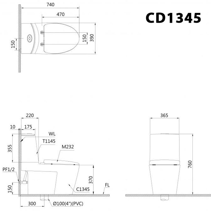 Bồn cầu 2 khối Caesar CD1345 nắp êm