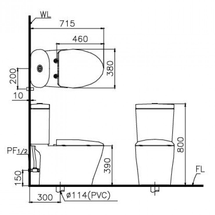 Bồn cầu 2 khối Caesar CD1348 nắp êm