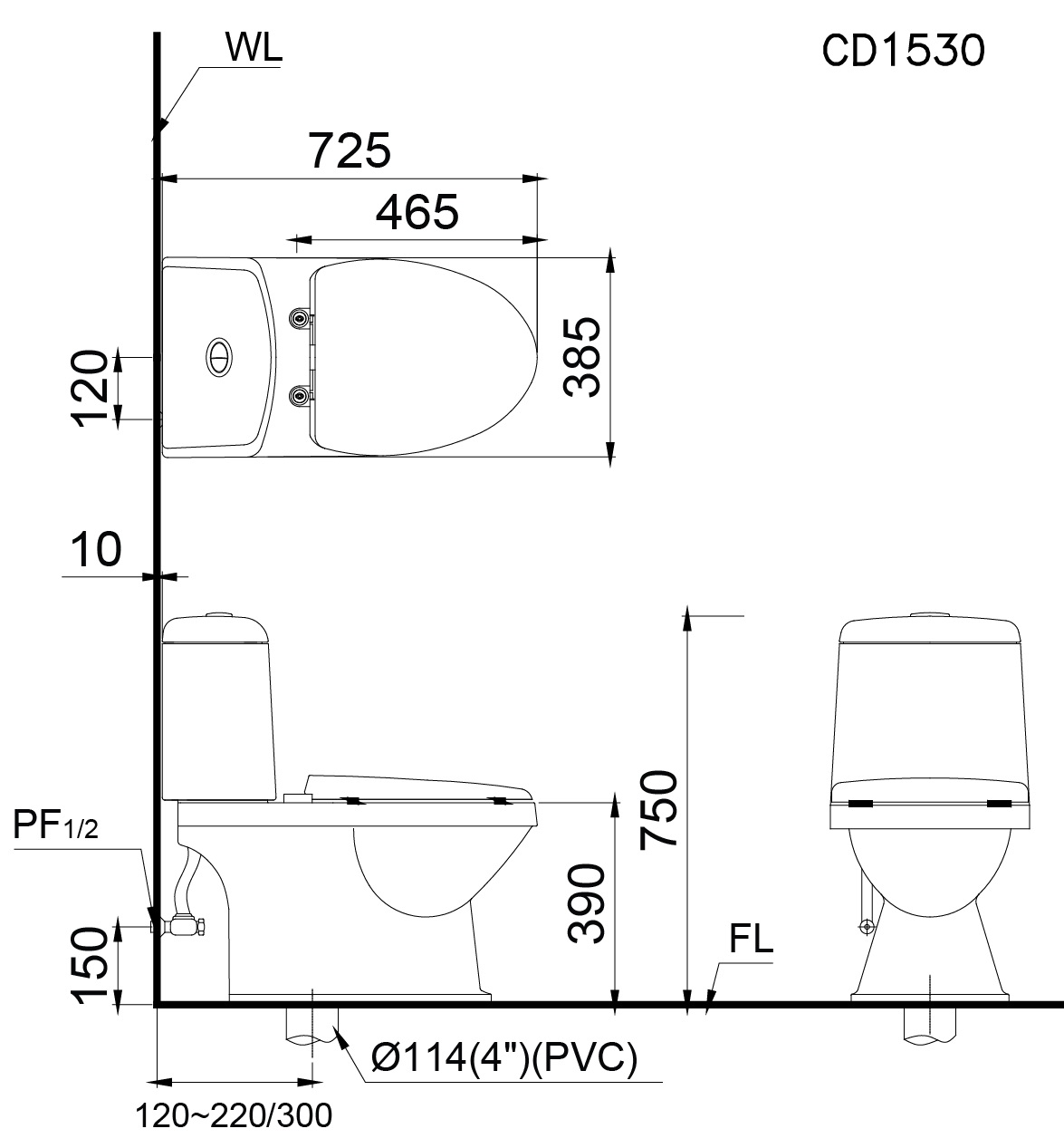 Bồn cầu 2 khối Caesar CD1530 nắp êm
