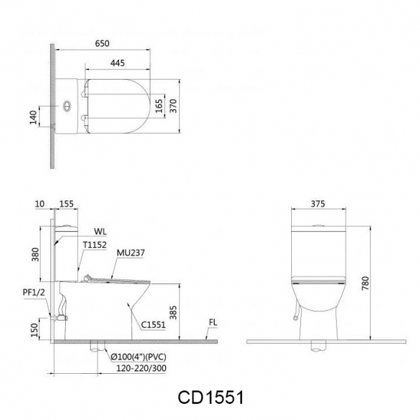 Bồn cầu 2 khối Caesar CD1551 nắp êm