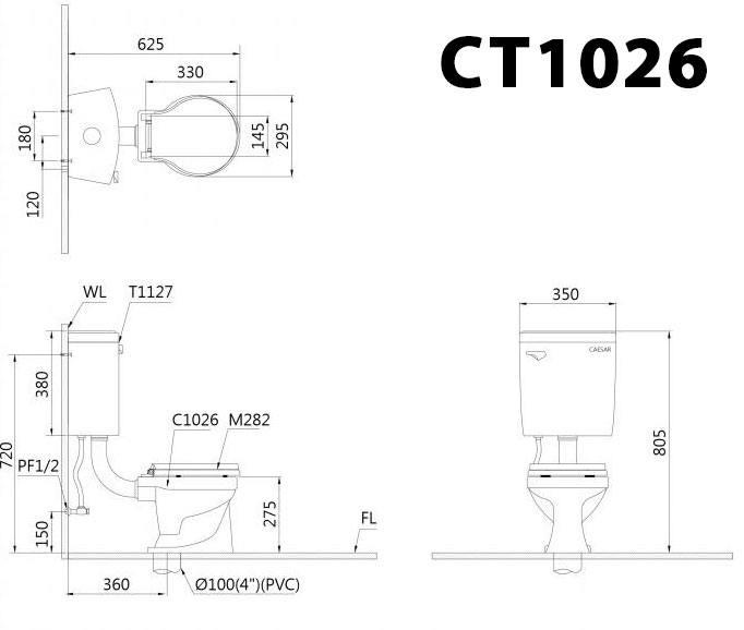 Bồn cầu trẻ em 2 khối Caesar CT1026 nắp êm