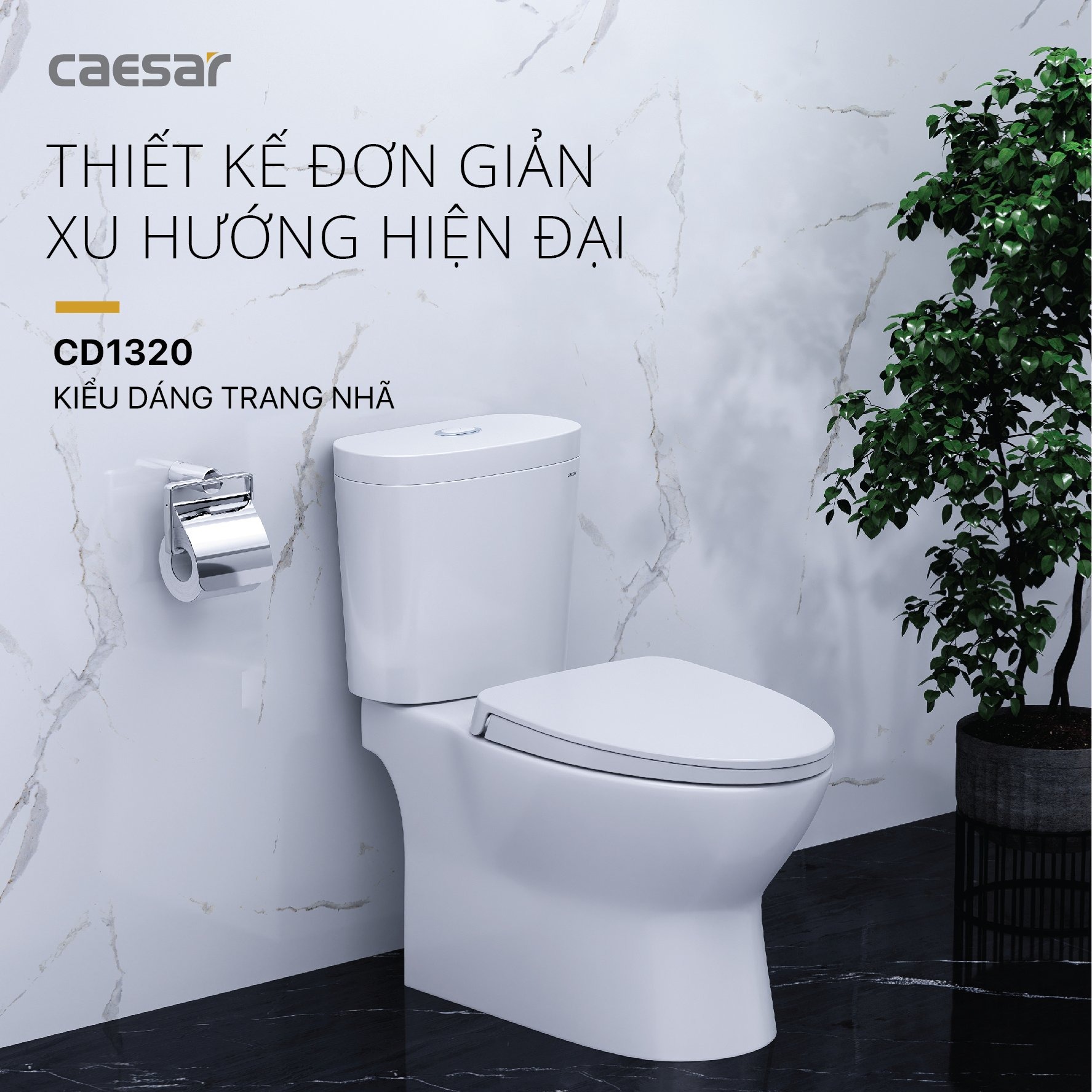 Bồn cầu 2 khối Caesar CD1320 nắp đóng êm