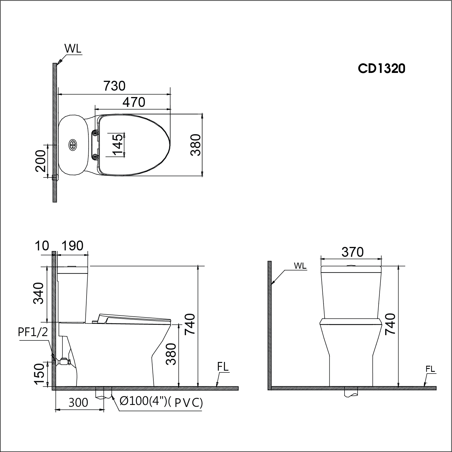 Bồn cầu 2 khối Caesar CD1320 nắp đóng êm
