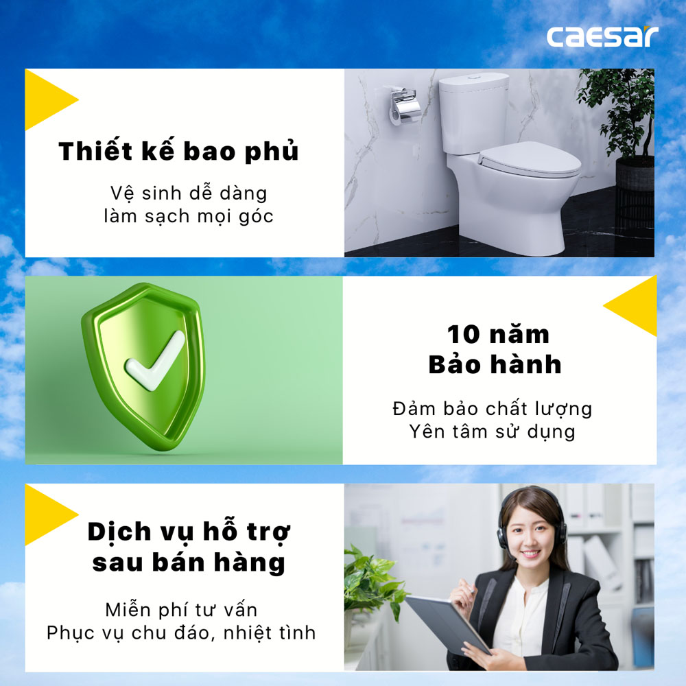 Bồn cầu 2 khối nắp điện tử Caesar CD1320+TAF610H