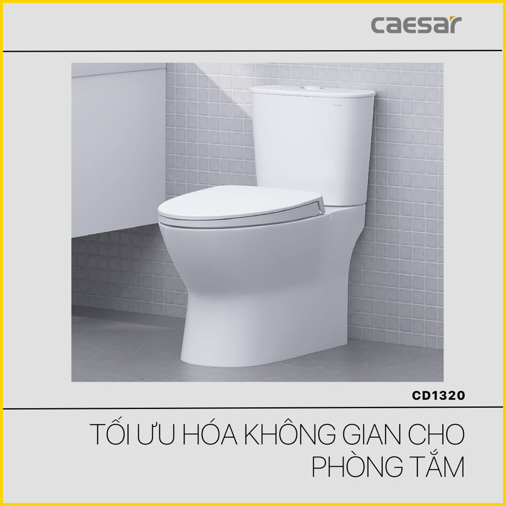 Bồn cầu 2 khối nắp điện tử Caesar CD1320+TAF610H