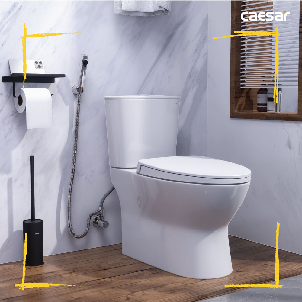 Bồn cầu 2 khối nắp điện tử Caesar CD1320+TAF610H