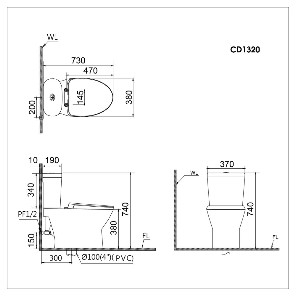 Bồn cầu 2 khối nắp điện tử Caesar CD1320+TAF610H