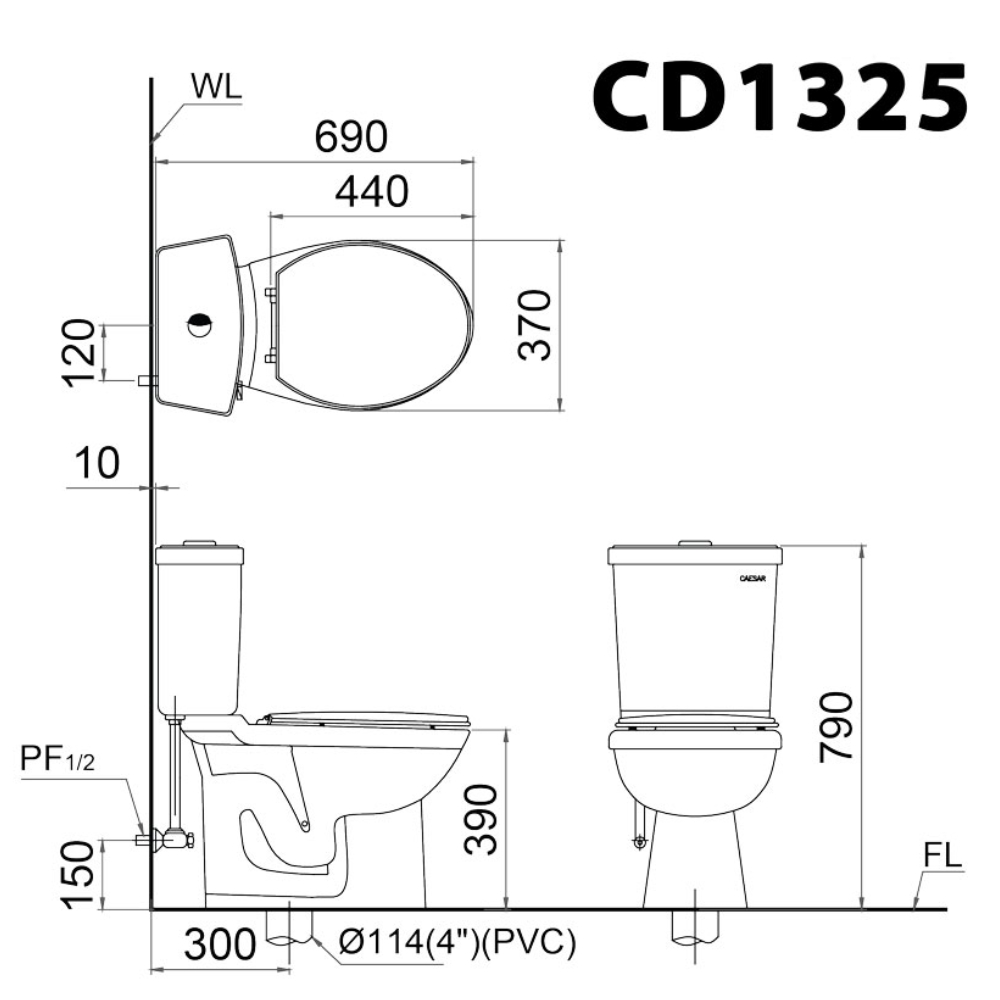 Bồn cầu 2 khối nắp điện tử Caesar CD1325+TAF512H