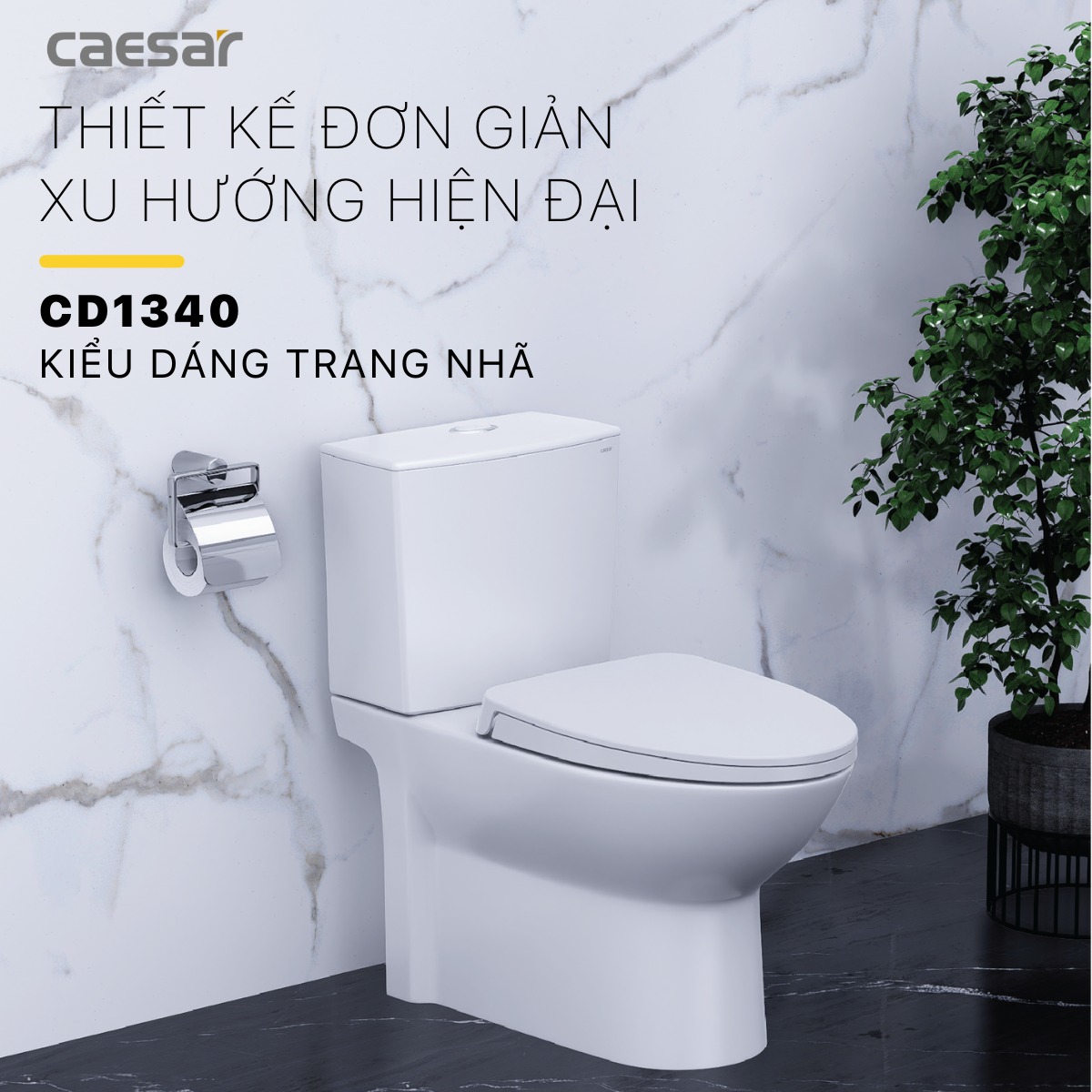 Bồn cầu 2 khối Caesar CD1340 nắp đóng êm