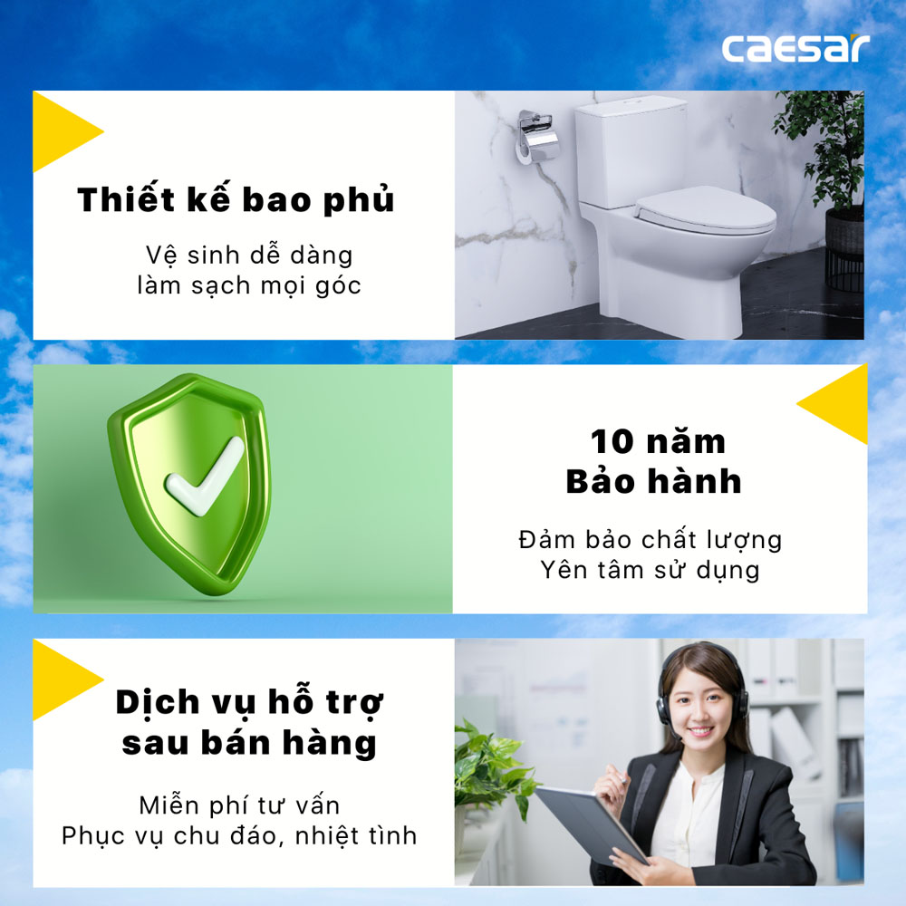 Bồn cầu 2 khối nắp điện tử Caesar CD1340+TAF610H