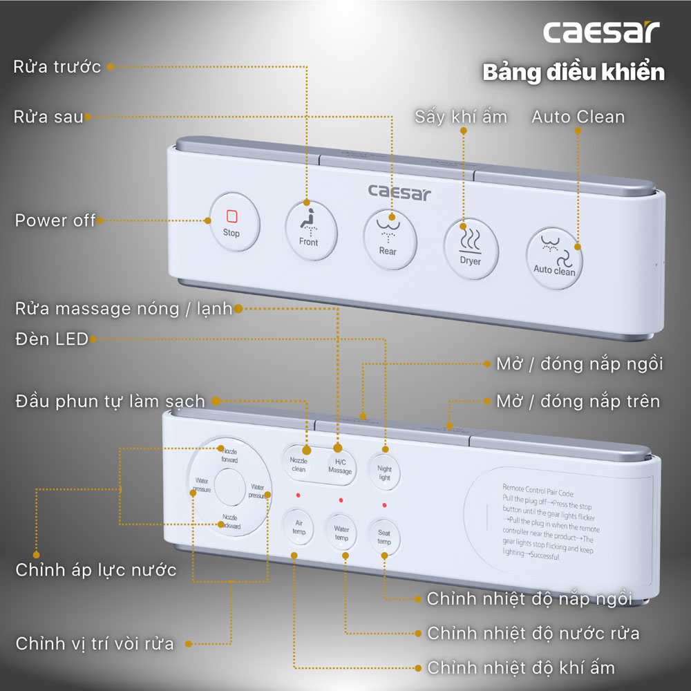 Bồn cầu 2 khối nắp điện tử Caesar CD1340+TAF610H