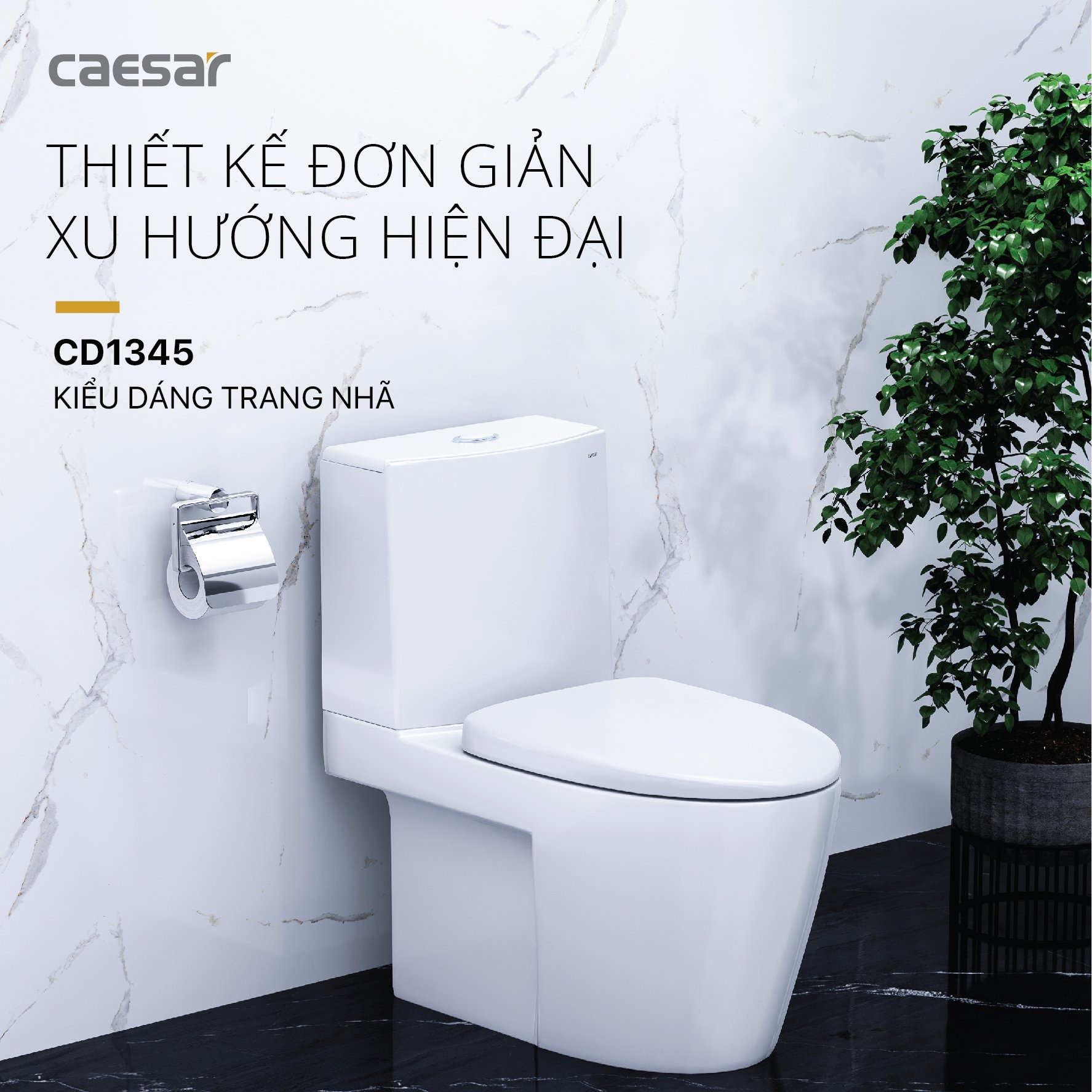 Bồn cầu 2 khối Caesar CD1345 nắp êm