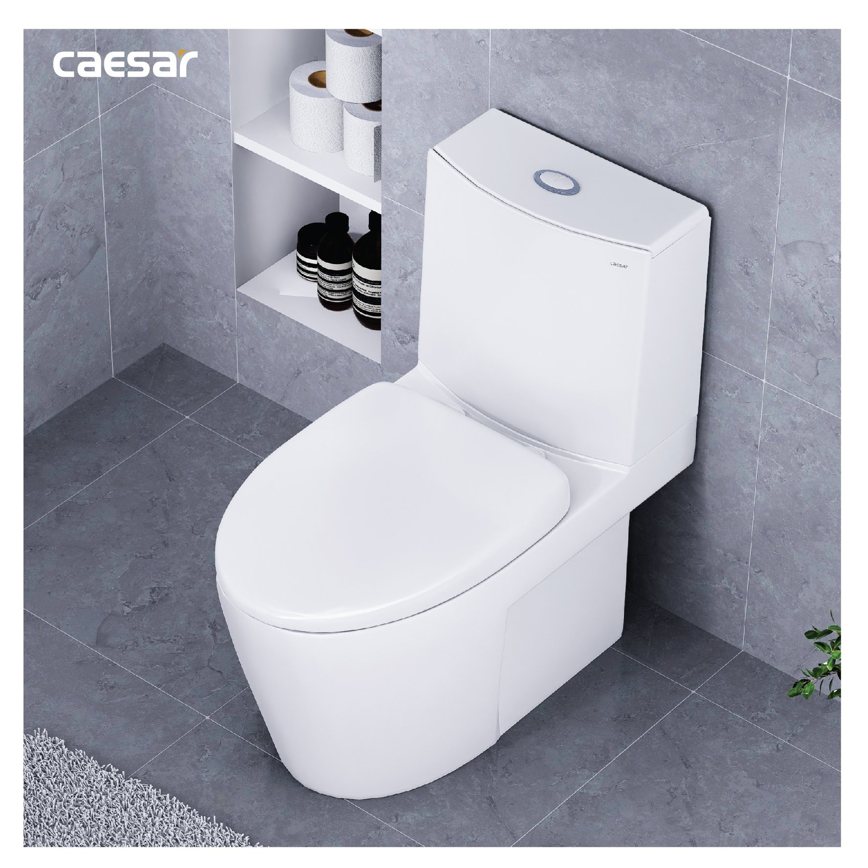 Bồn cầu 2 khối Caesar CD1345 nắp êm