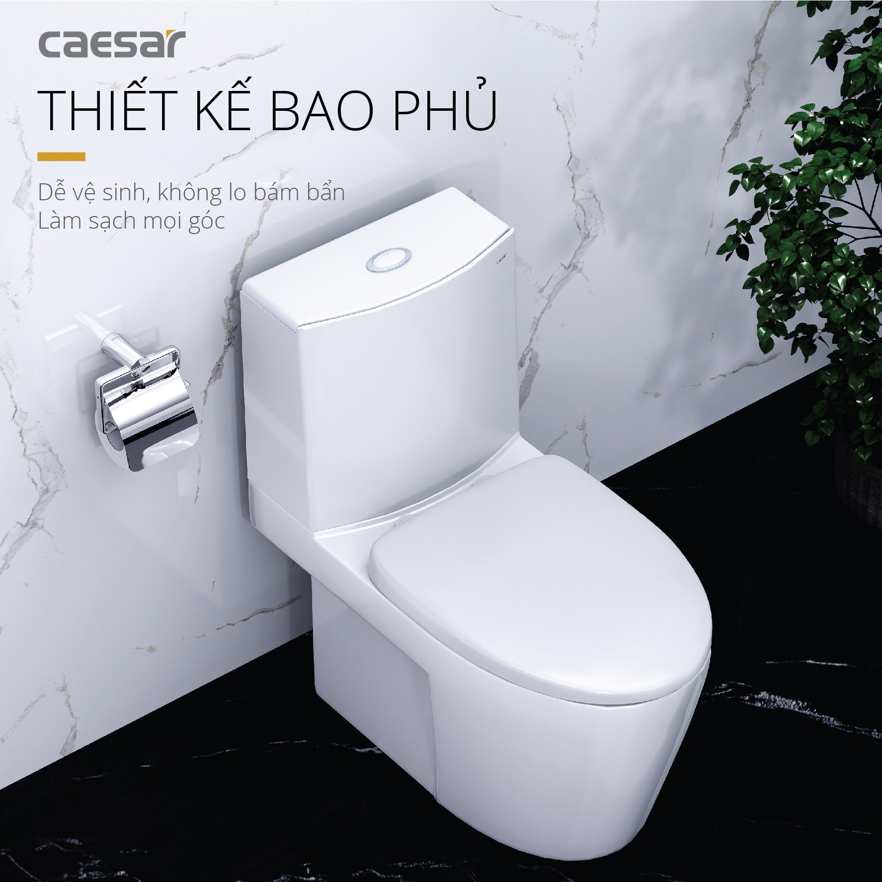 Bồn cầu 2 khối Caesar CD1345 nắp êm