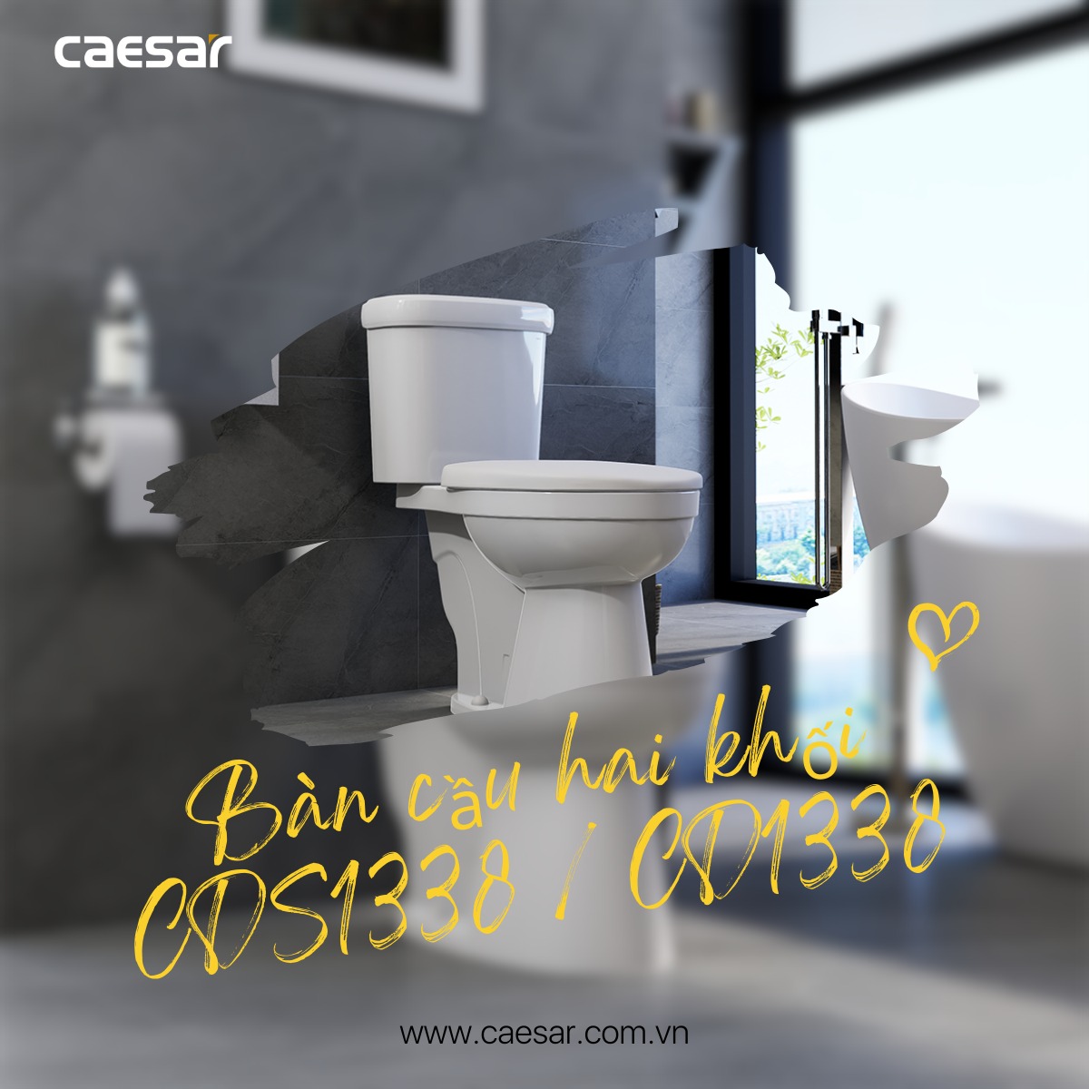 Bồn cầu 2 khối Caesar CDS1338 nắp êm