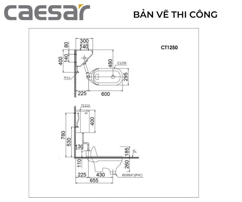 Bồn cầu xí xổm Caesar CT1250