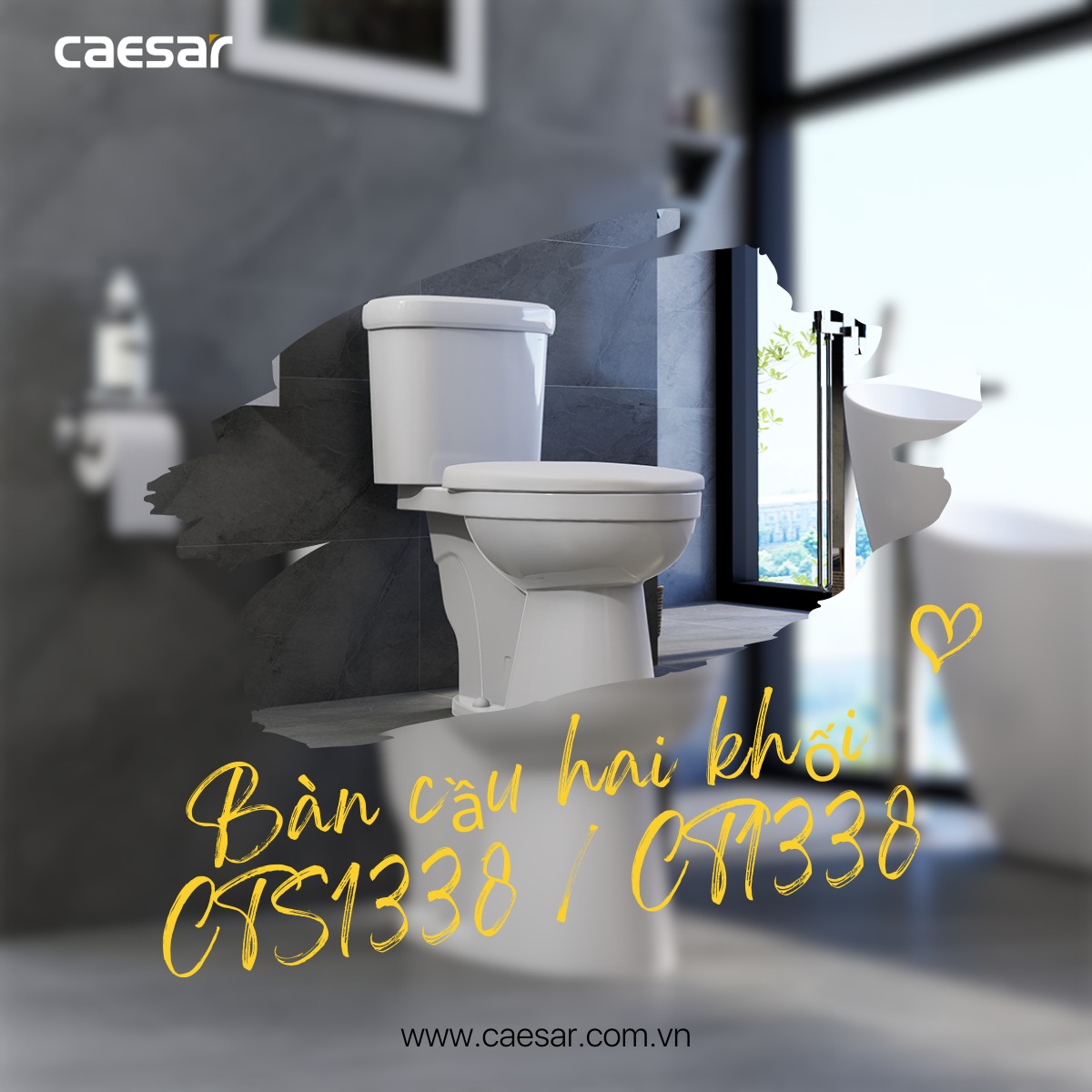 Bồn cầu 2 khối Caesar CT1338 nắp thường