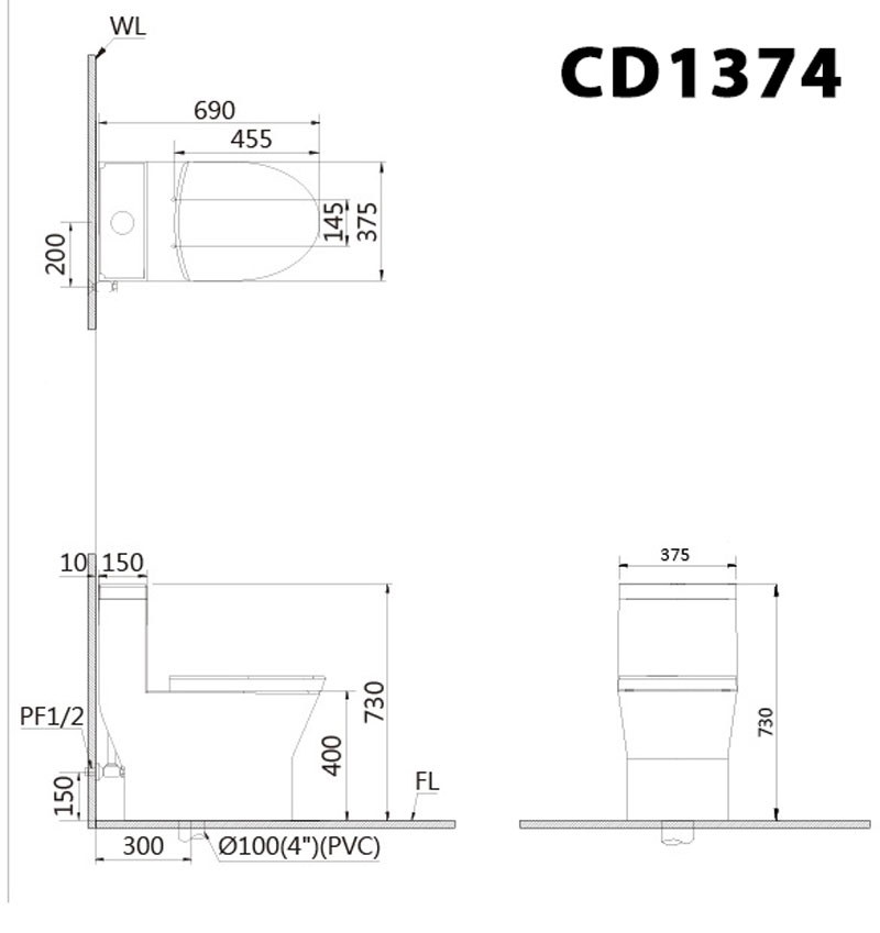 Bồn cầu 1 khối nắp điện tử Caesar C1374F+TAF610H