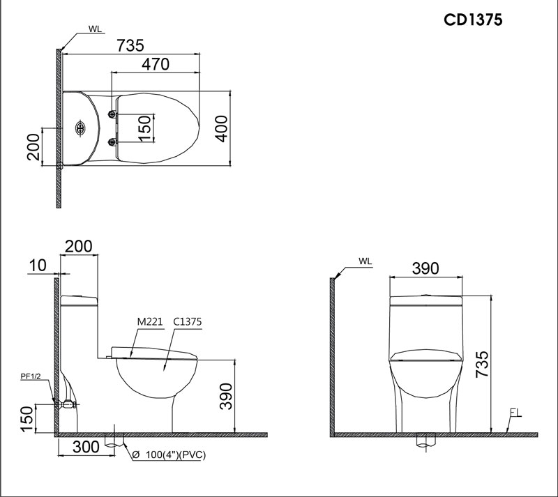 Bồn cầu 1 khối Caesar C1375 (CD1375) nắp đóng êm