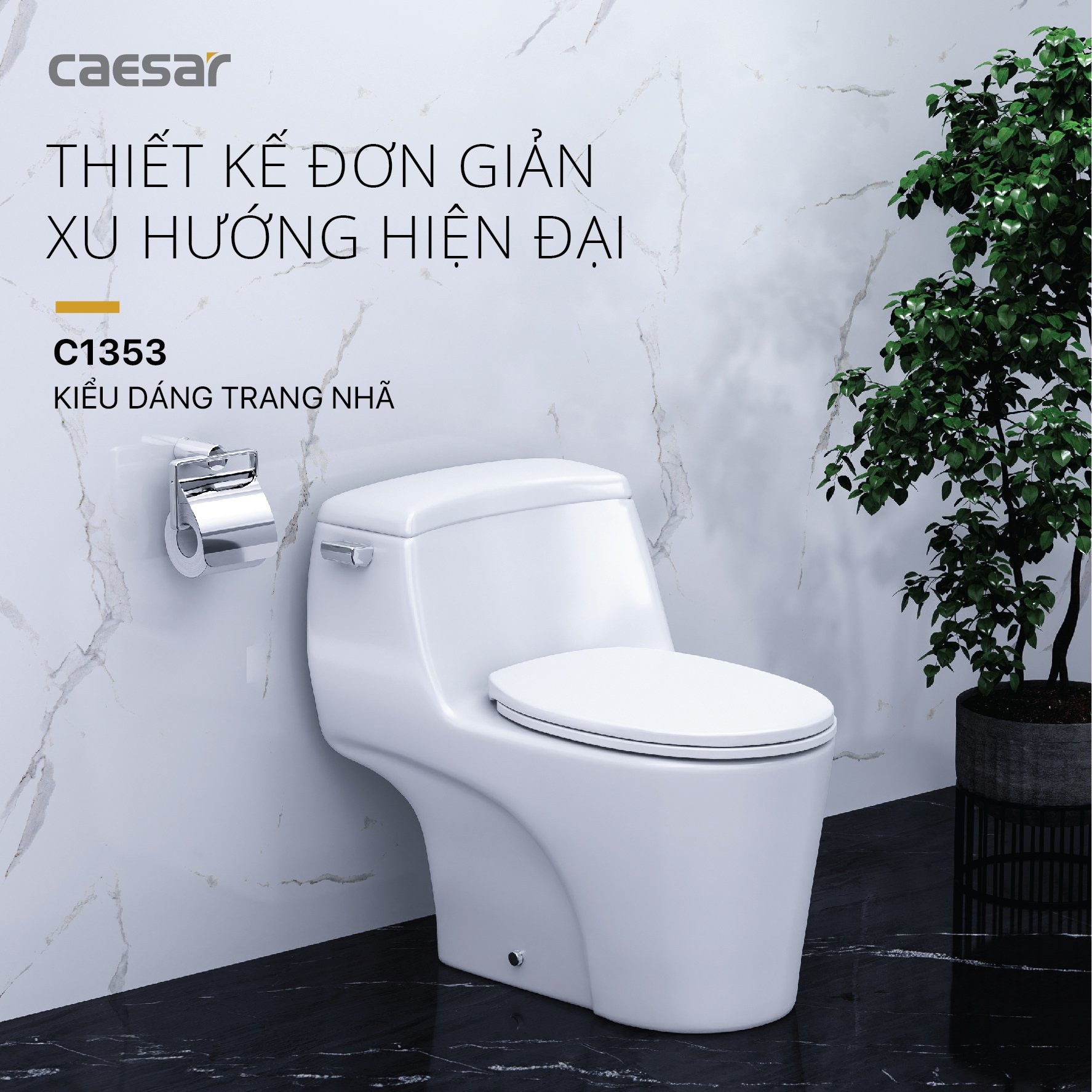 Bồn cầu 1 khối Caesar C1353 nắp êm